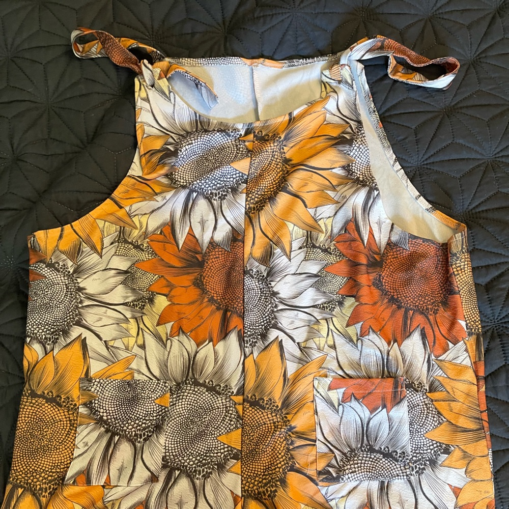 Floral Sunflower Print Sleeveless overalls
